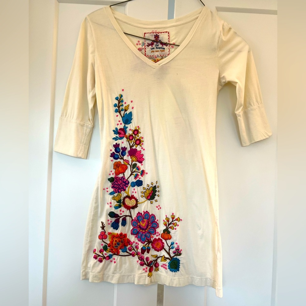 Johnny Was embroidered mini dress, size S